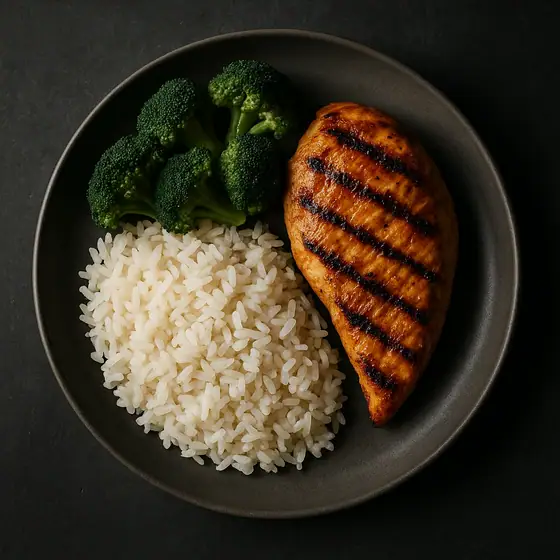 AI-genererad bild: tallrik med protein, kolhydrater och grönsaker